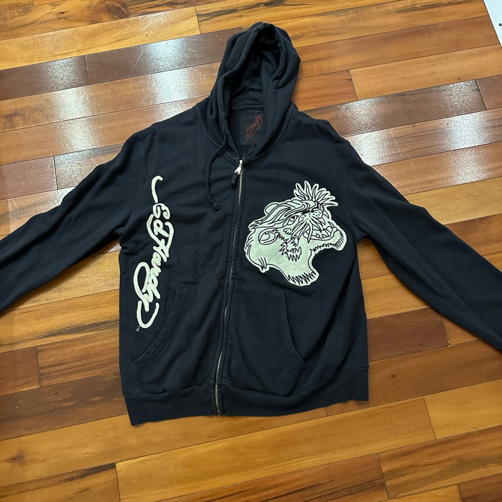 Ed Hardy Black Hoodie with White Graphics - Picture 1 of 3